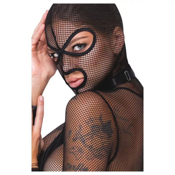 Bad Kitty - BDSM doorschijnende netset met zweep (zwart) - L