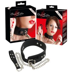 Bad Kitty - siliconen halsband met riem - zwart