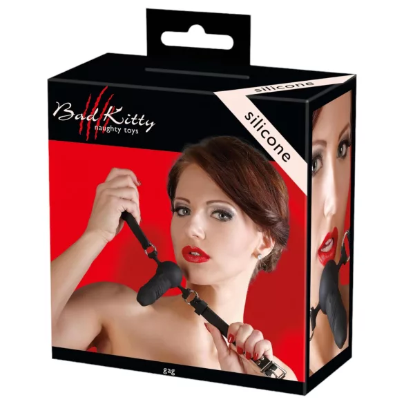 Bad Kitty - siliconen mondknevel met kleine dildo - zwart