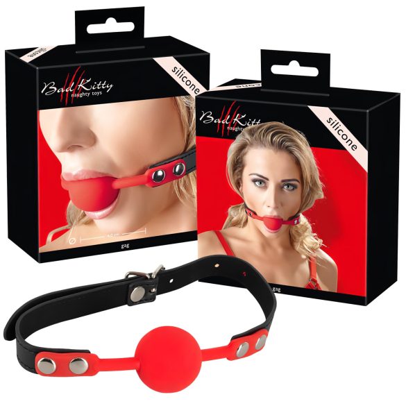 Bad Kitty - Siliconen Mondknevel met Lederen Band (Rood)