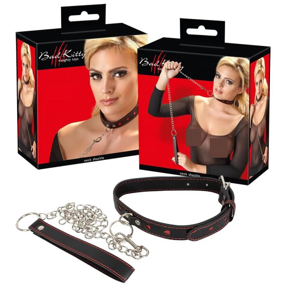 Bad Kitty - hartvormige halsband met metalen ketting (zwart)