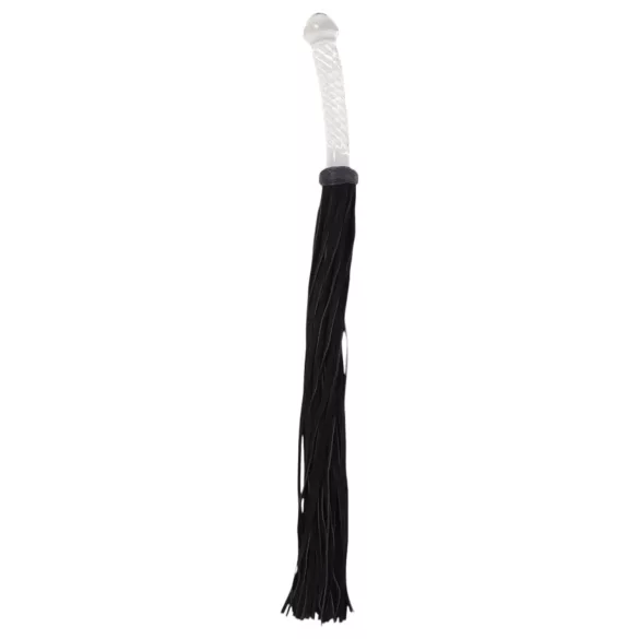 Bad Kitty - zweep met glazen dildo - transparant zwart - leer