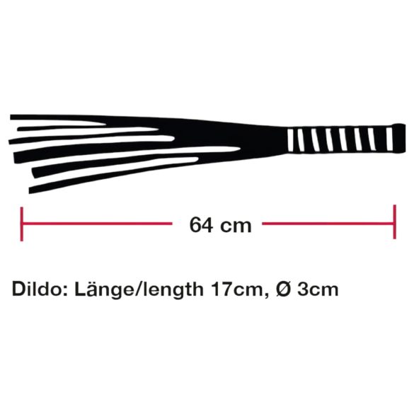 Bad Kitty - zweep met glazen dildo - transparant zwart - leer