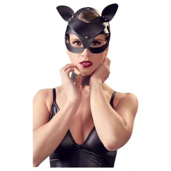 Bad Kitty - kattenmasker met strass steentjes - kunstleer zwart (S-L)