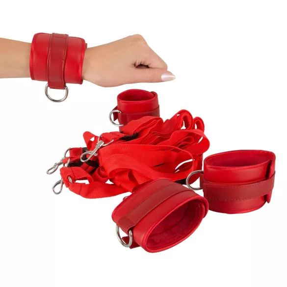 Bad Kitty - bed boeien set - klittenband - kunstleer - rood