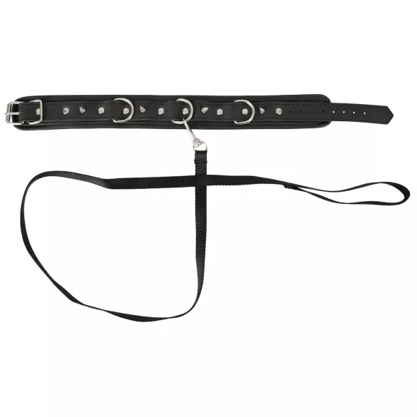 Vegan Fetish - halsband met studs en riem - zwart