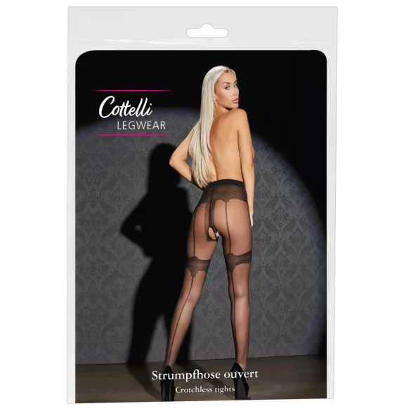 Cottelli - open panty kousen - exclusief patroon - zwart - 5