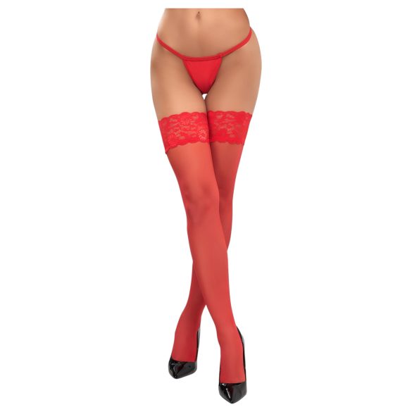 Cottelli - kanten bloemenkousen (rood) - 4/L