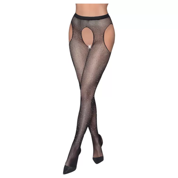 Cottelli Legwear - open, glanzende, zwarte panty (S‑L)