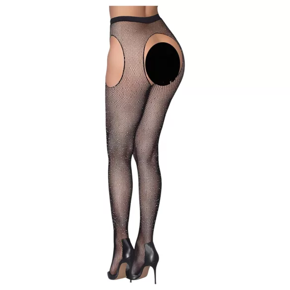 Cottelli Legwear - open, glanzende, zwarte panty (S‑L)