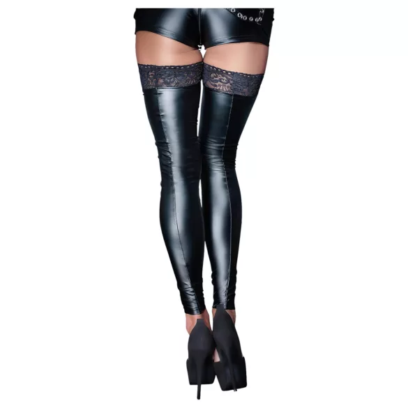 Noir - hold-up kousen - kanten rand - glanzend - zwart - L