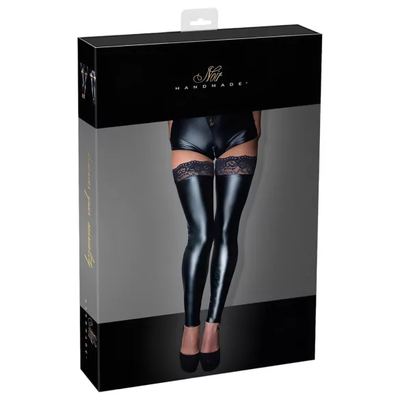 Noir - hold-up kousen - kanten rand - glanzend - zwart - L