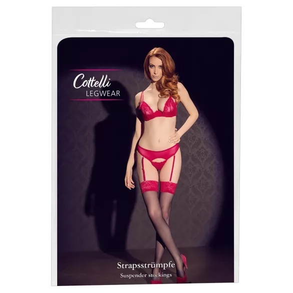 Cottelli - zwarte kousen met rode kant - 7