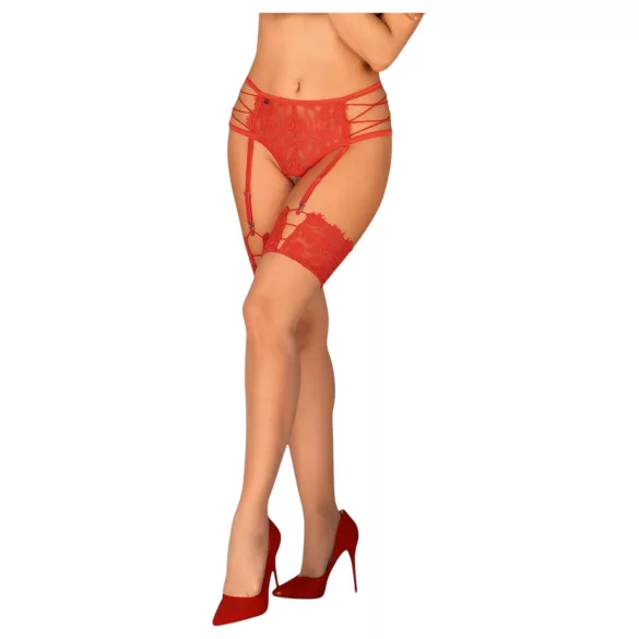 Obsessive - kanten hold-ups - rood/naturel - L/XL