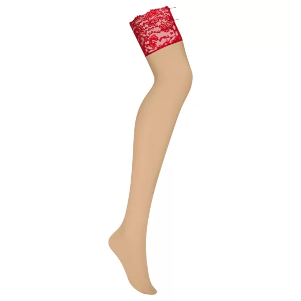 Obsessive - kanten hold-ups - rood/naturel - L/XL