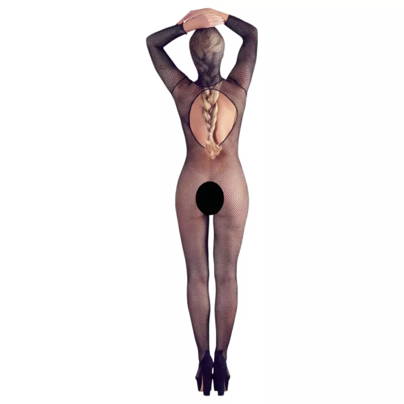 Mandy Mystery - zwart net catsuit met masker, volledige lichaamsbedekking (S-L)