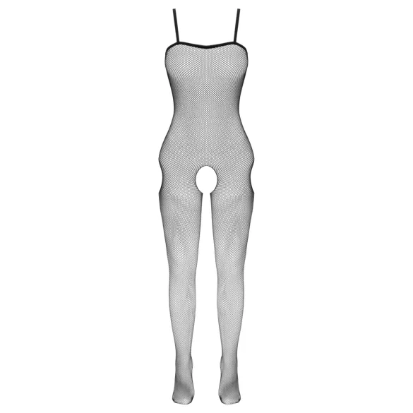 Cottelli Fantasy - zwarte netstof catsuit met open kruis en heupuitsnijdingen (S-L)