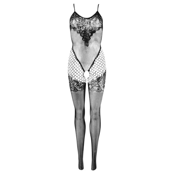 Cottelli Fantasy - jarretelles, open zwarte net bodystocking (S-L)