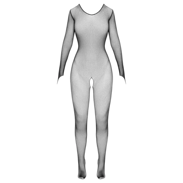 Cottelli Fantasy - zwarte visnet body met lange mouwen en open kruis (S-L)