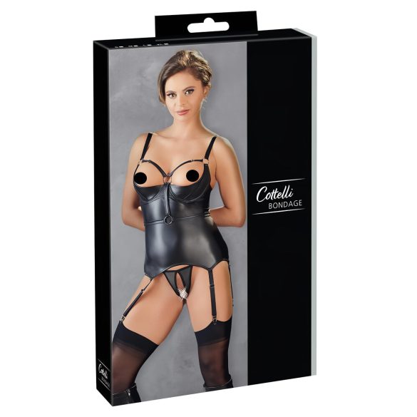 Cottelli Bondage - glimmende push-up top met boeien (zwart) - XL