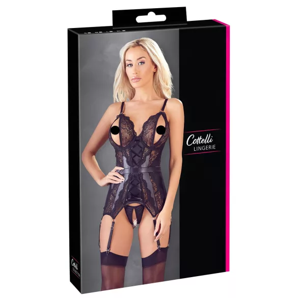 Cottelli - open bh en string met kant - zwart