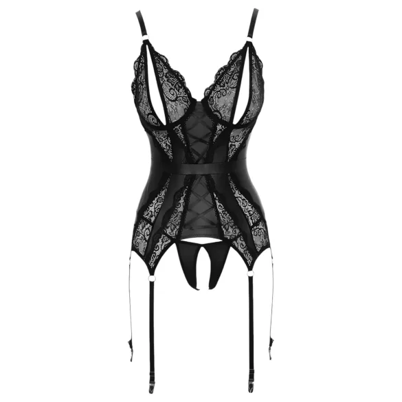 Cottelli - open bh en string met kant - zwart - M