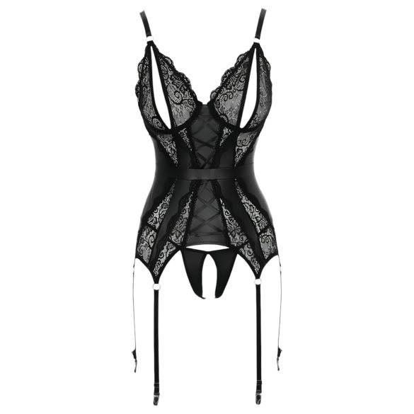 Cottelli - kanten open top en string (zwart) - L