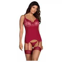   Obsessive Rosalyne - karmozijnrode korset-top met jarretelles en string (S/M)