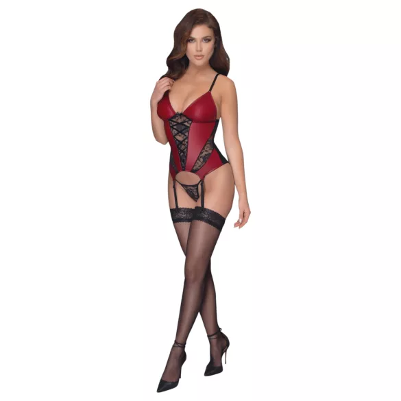 Cottelli - korset met jarretelles en kanten inzet met string (rood)