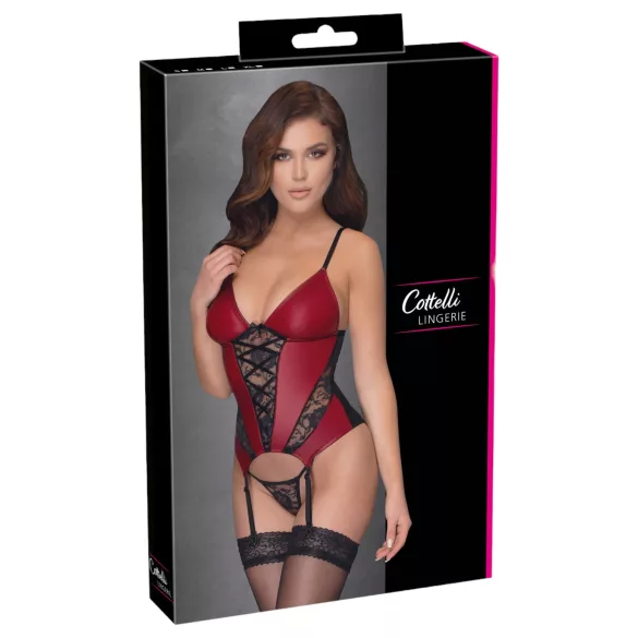 Cottelli - korset met jarretelles en kanten inzet met string (rood) - M