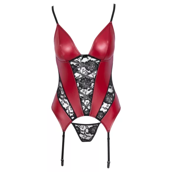 Cottelli - korset met jarretelles en kanten inzet met string (rood) - M
