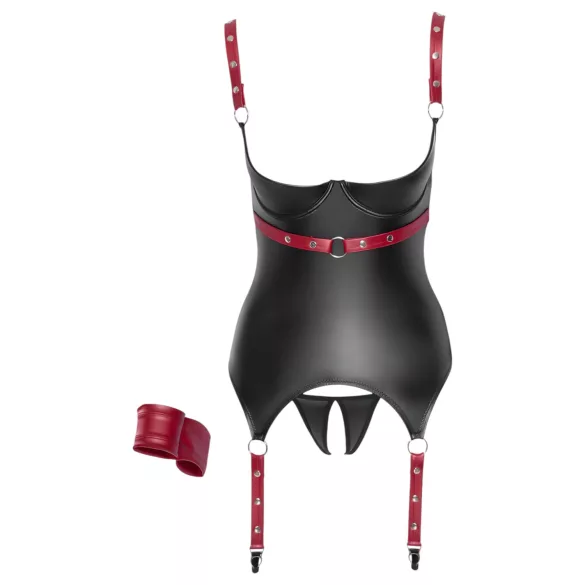 Cottelli Bondage - Lakleren beha top met halsband - Zwart - XL