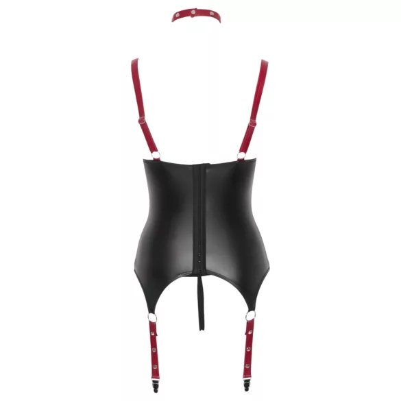 Cottelli Bondage - Lakleren beha top met halsband - Zwart - XL