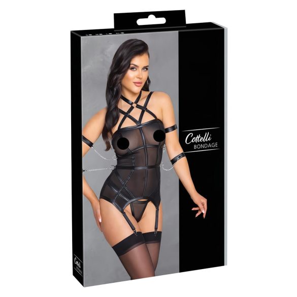Cottelli Bondage - harnas top, armbanden en string (zwart)
