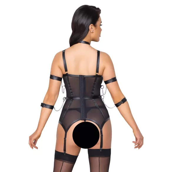 Cottelli Bondage - harnas top, armbanden en string (zwart)