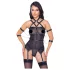 Cottelli Bondage - harnas top, armbanden en string (zwart) - L