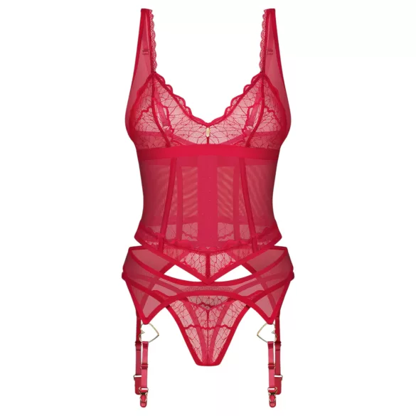Obsessive Cupide Desir - dames lingerie set - doorzichtig kant - rood