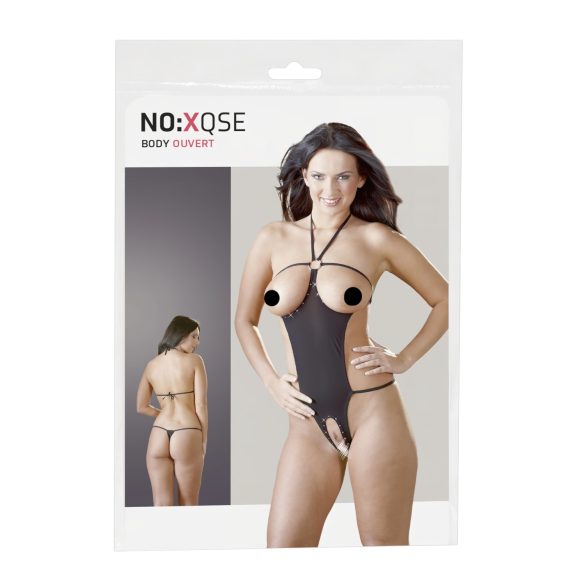 NO:XQSE - Open, glinsterende body met strass - zwart (S-L)