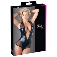 Cottelli - neglige body - glanzend netstof - zwart