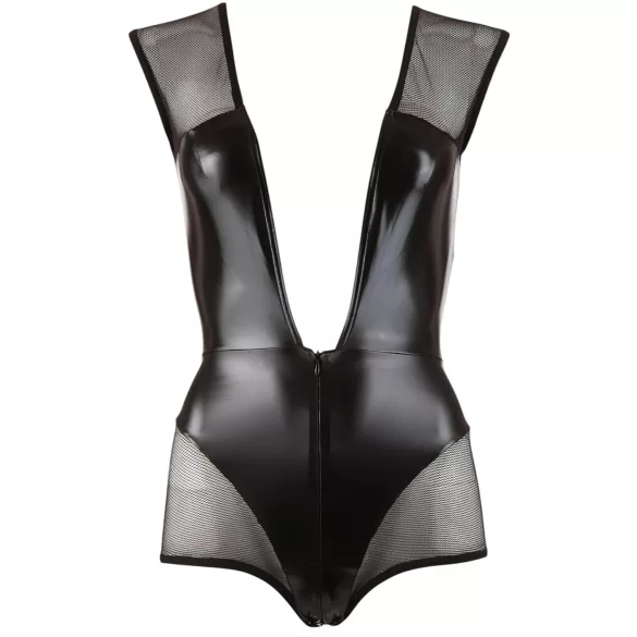 Cottelli - neglige body - glanzend netstof - zwart - M