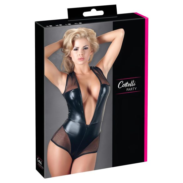 Cottelli - neglige body - glanzend netstof - zwart - L