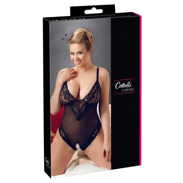 Cottelli Plus Size - body - kant - zwart - XXXL