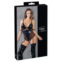 Cottelli Bondage - body met handboeien - glanzend zwart