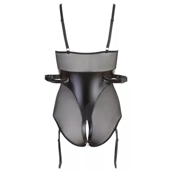 Cottelli Bondage - body met handboeien - glanzend zwart - L