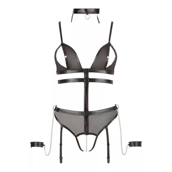 Cottelli Bondage - open body met bandjes en kettingen - zwart - M