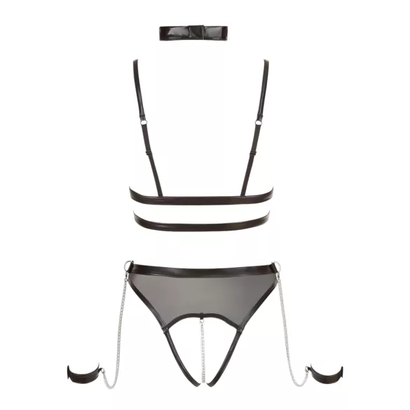 Cottelli Bondage - open body met bandjes en kettingen - zwart - M