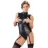 Cottelli Bondage - Glanzend mouwloos body met armboeien (zwart) - M