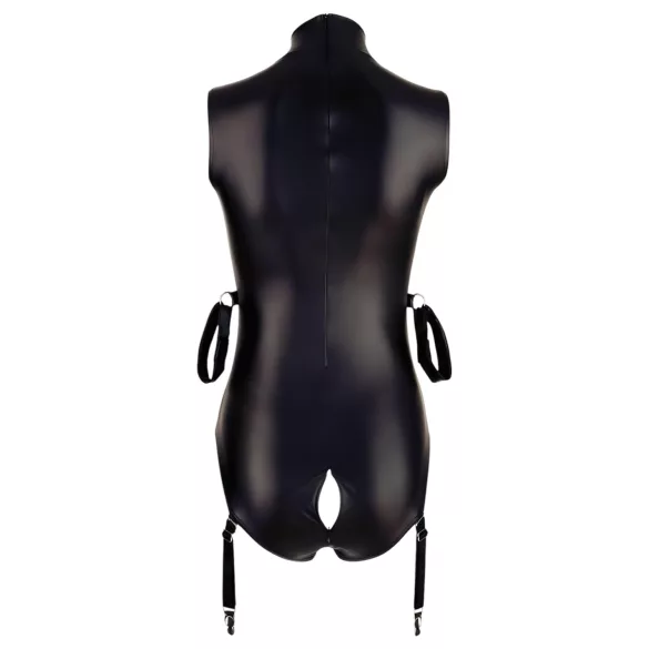Cottelli Bondage - body zonder mouwen met boeien - glanzend zwart - M