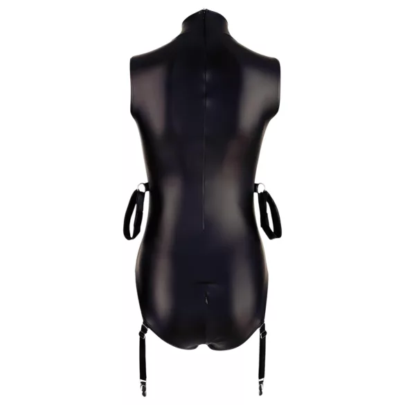 Cottelli Bondage - body zonder mouwen met boeien - glanzend zwart - L