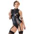 Cottelli Bondage - Glanzend mouwloos body met armboeien (zwart) - XL